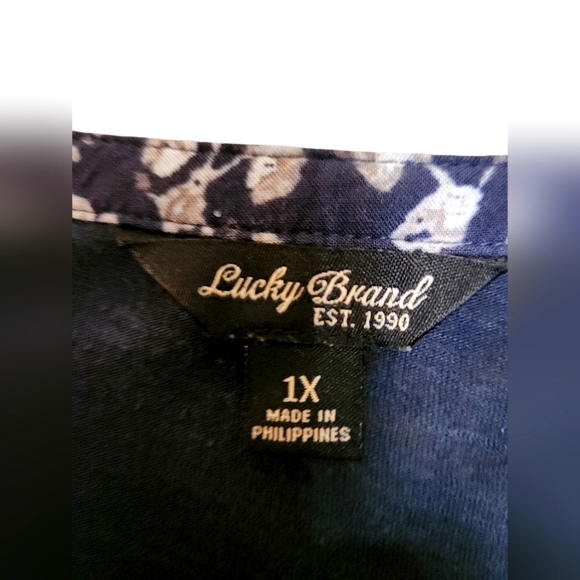 Lucky Brand 3/4 Sleeve Top / Blouse Navy Blue Plus Size 1X - Picture 4 of 6